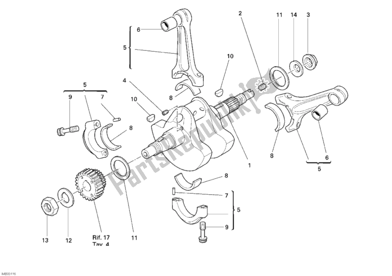 All parts for the Crankshaft of the Ducati Monster S2R 1000 2008